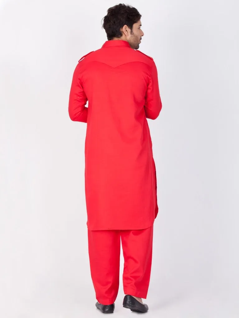 Jashvi Men's Red Pathani Suit Set
