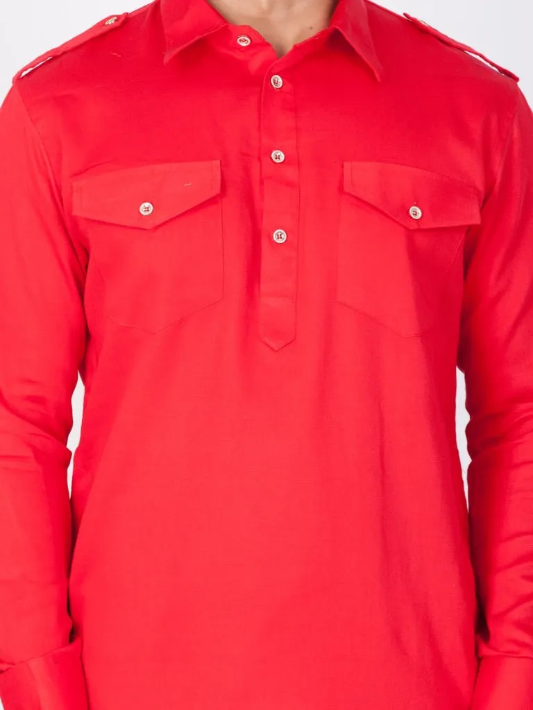 Jashvi Men's Red Pathani Suit Set
