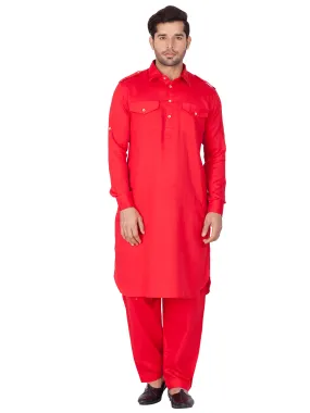 Jashvi Men's Red Pathani Suit Set