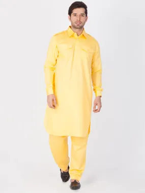 Jashvi Men's Yellow Cotton Pathani Suit Set