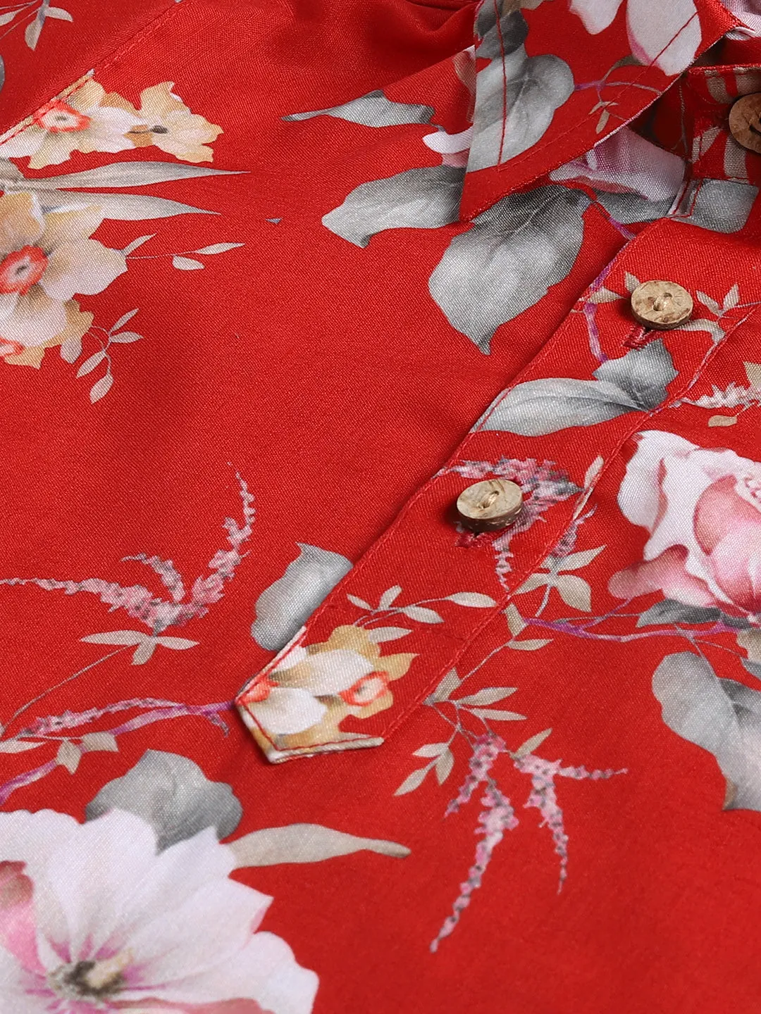 Jashvi SISHU Boy's Red Floral Printed Kurta Patiala Set