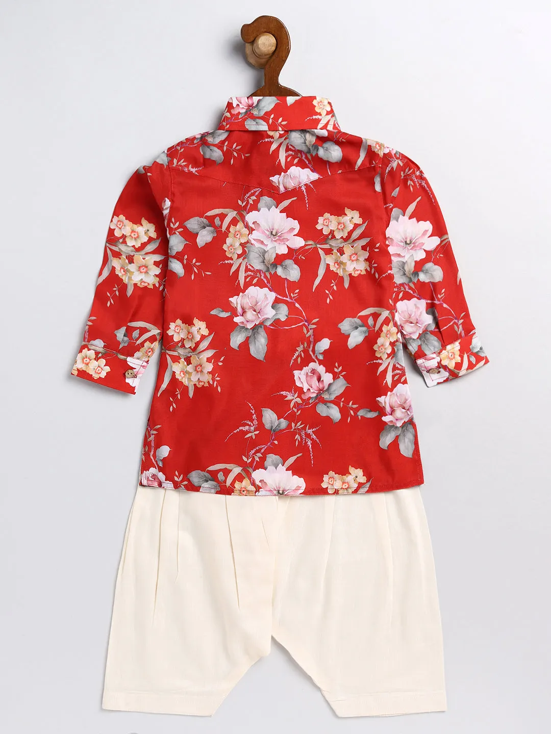 Jashvi SISHU Boy's Red Floral Printed Kurta Patiala Set