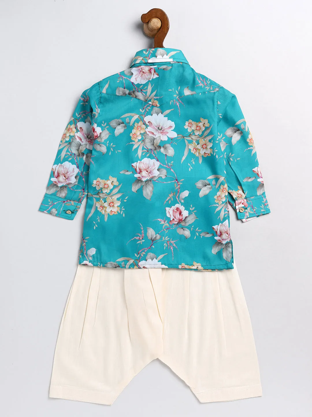 Jashvi SISHU Boy's Turquoise Blue Floral Printed Kurta Patiala Set