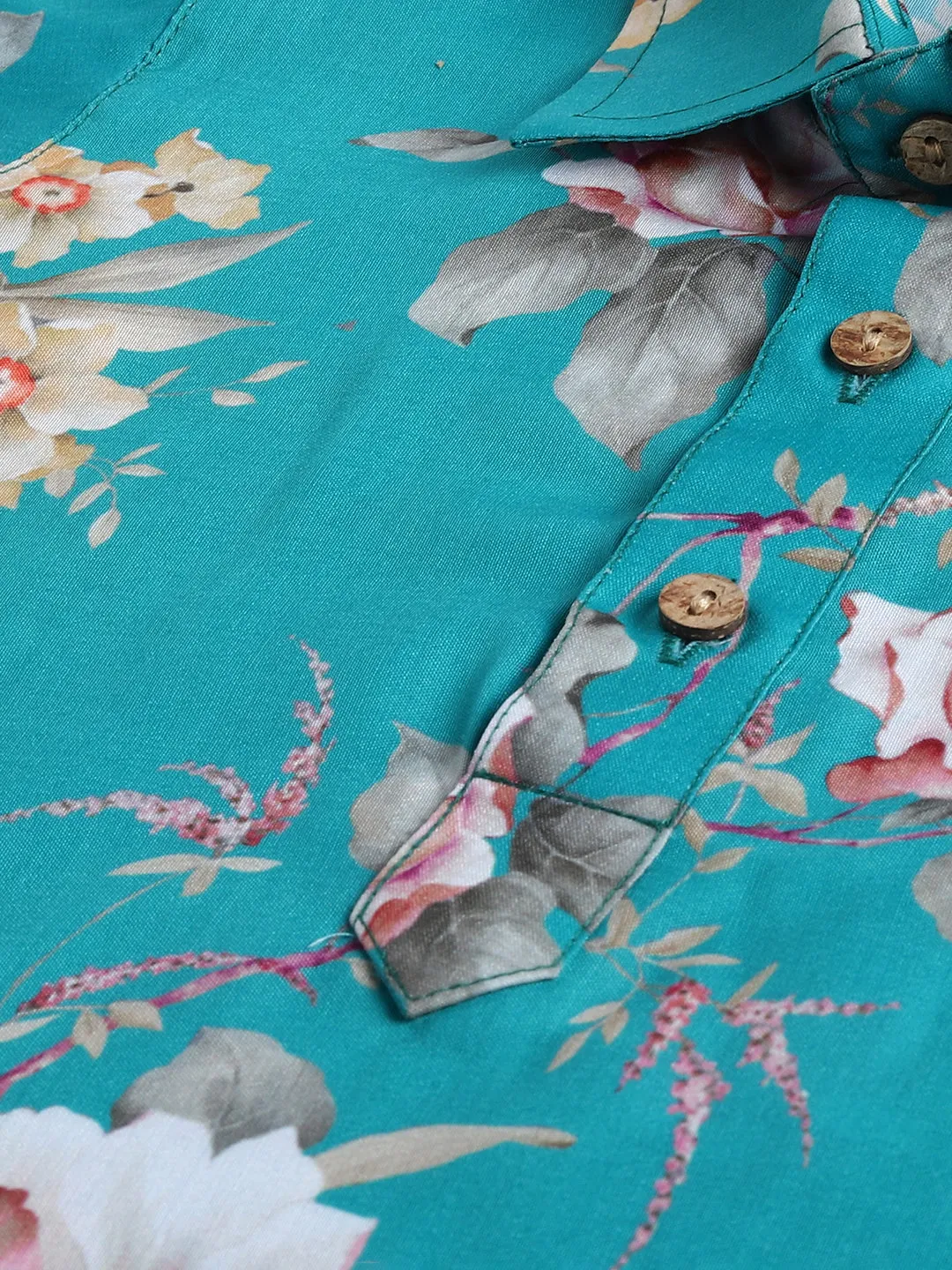Jashvi SISHU Boy's Turquoise Blue Floral Printed Kurta Patiala Set
