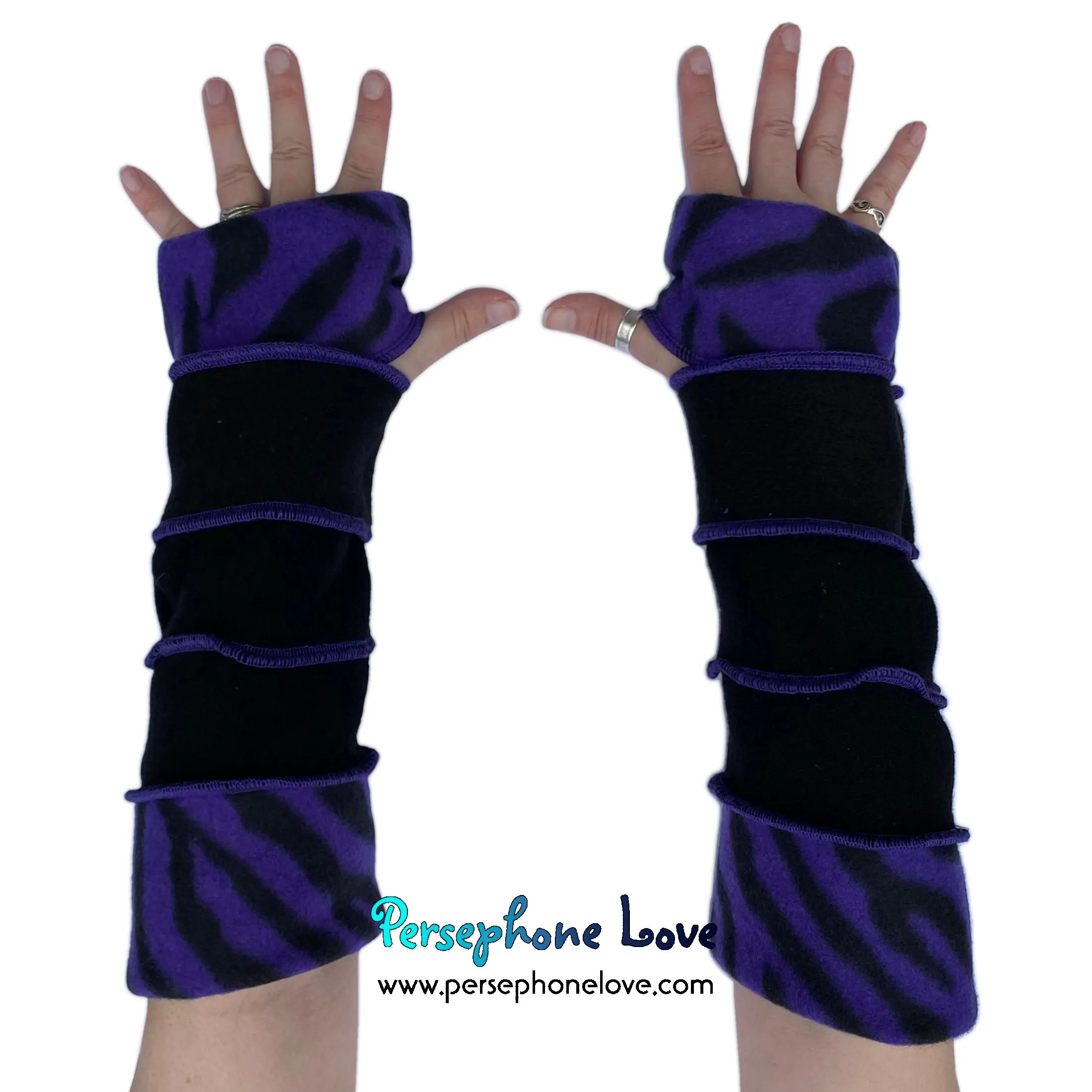Katwise-inspired black Zebra print felted 100% cashmere arm warmers-1660