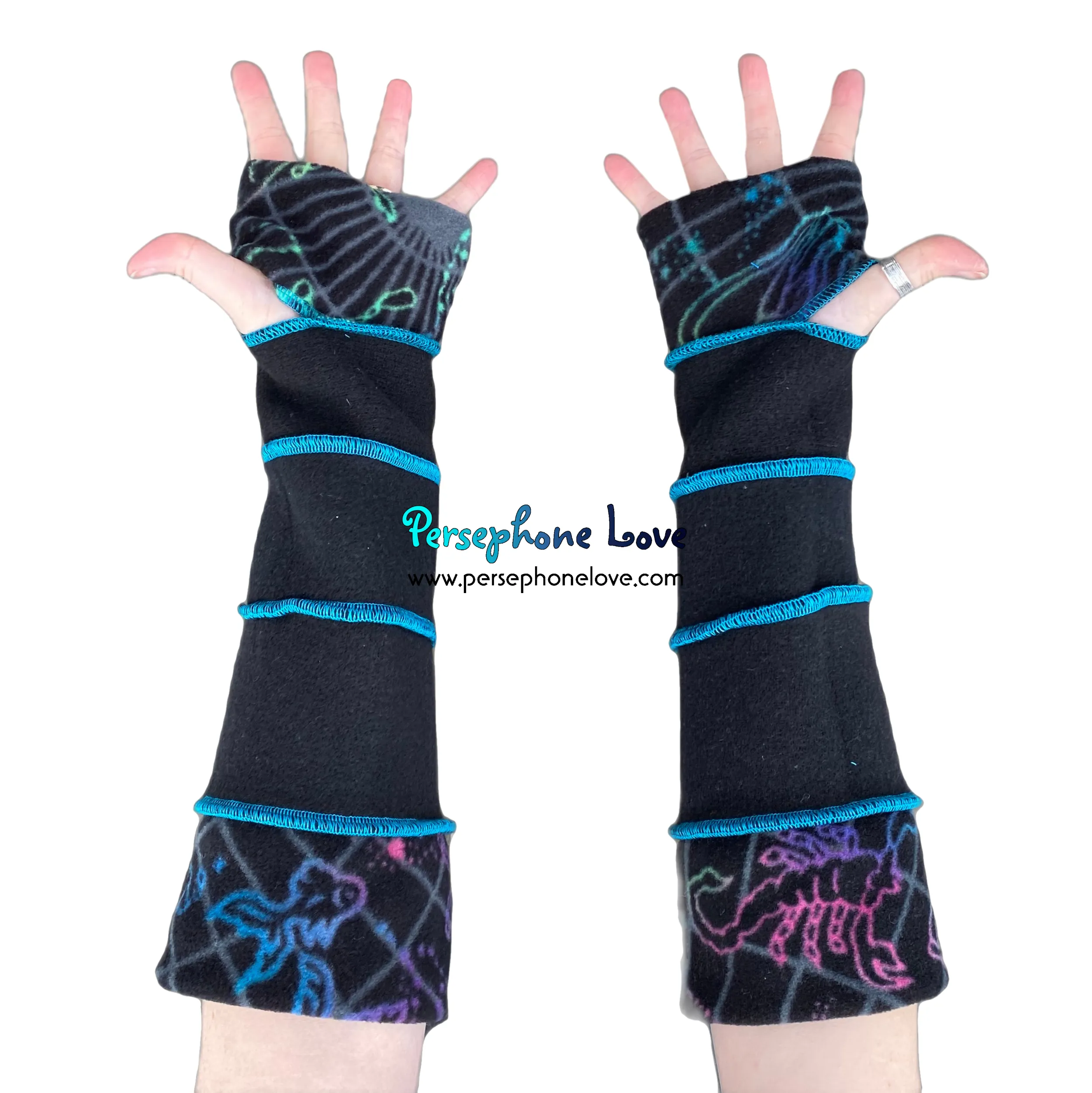 Katwise-inspired black Zodiac felted 100% cashmere arm warmers-1640