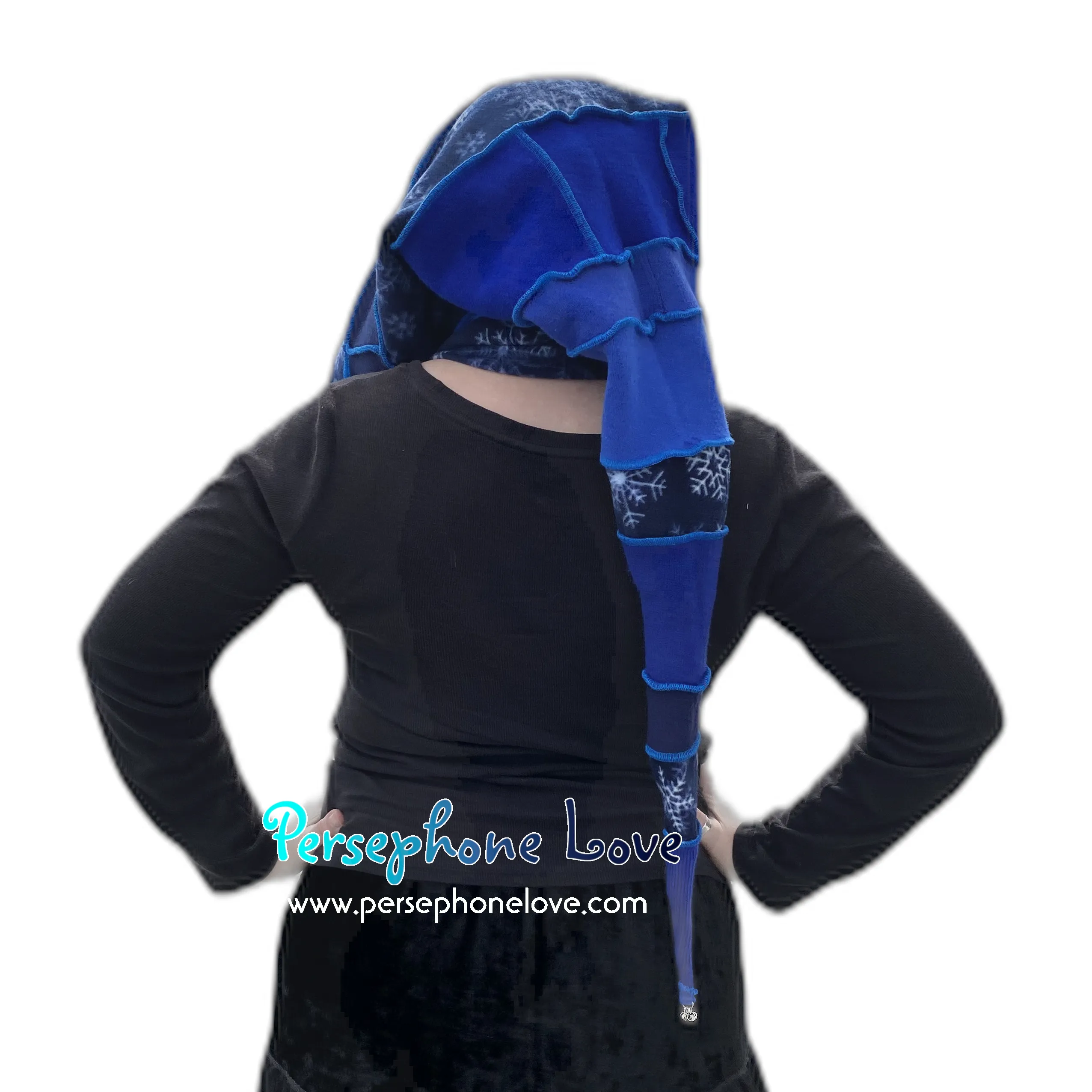 Katwise inspired blue felted 100% cashmere recycled sweater elf hat/hood-1511