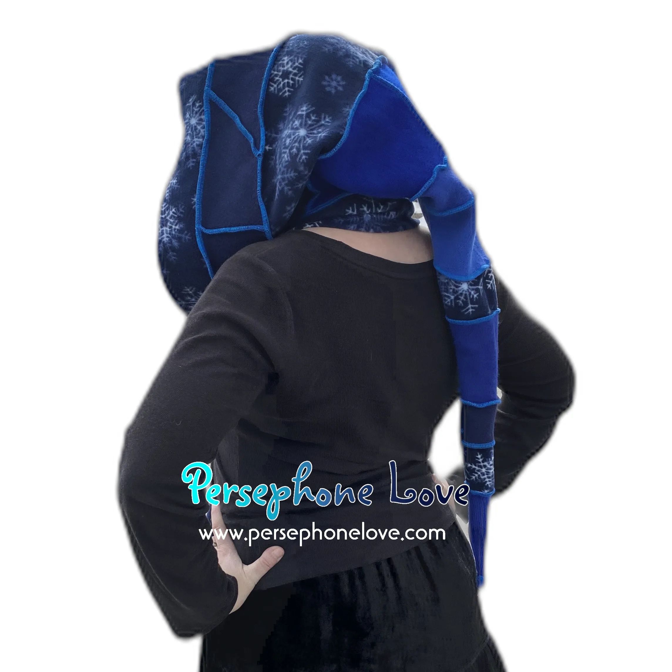 Katwise inspired blue felted 100% cashmere recycled sweater elf hat/hood-1511