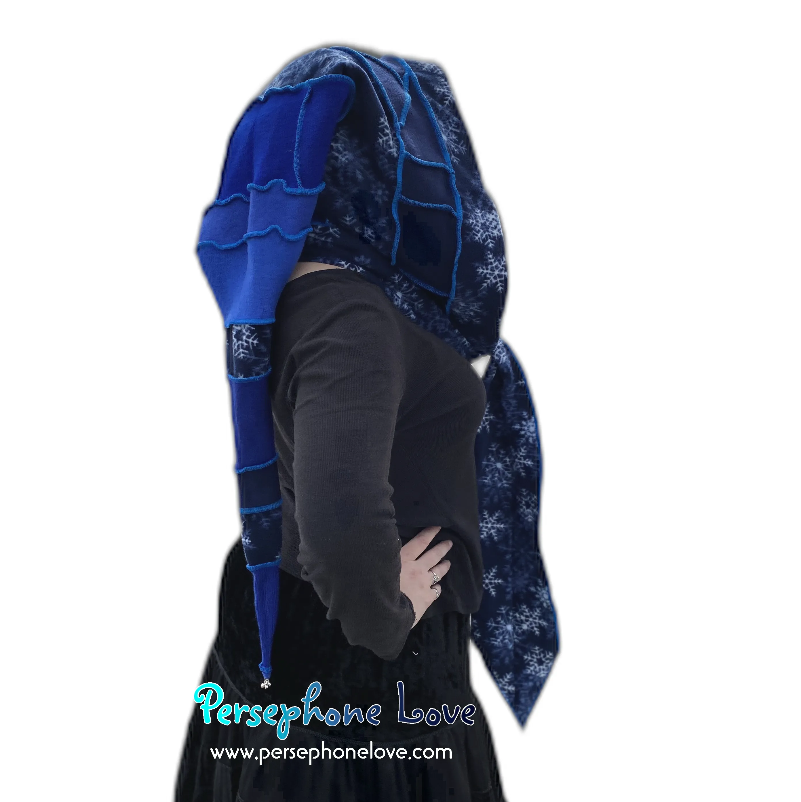 Katwise inspired blue felted 100% cashmere recycled sweater elf hat/hood-1511