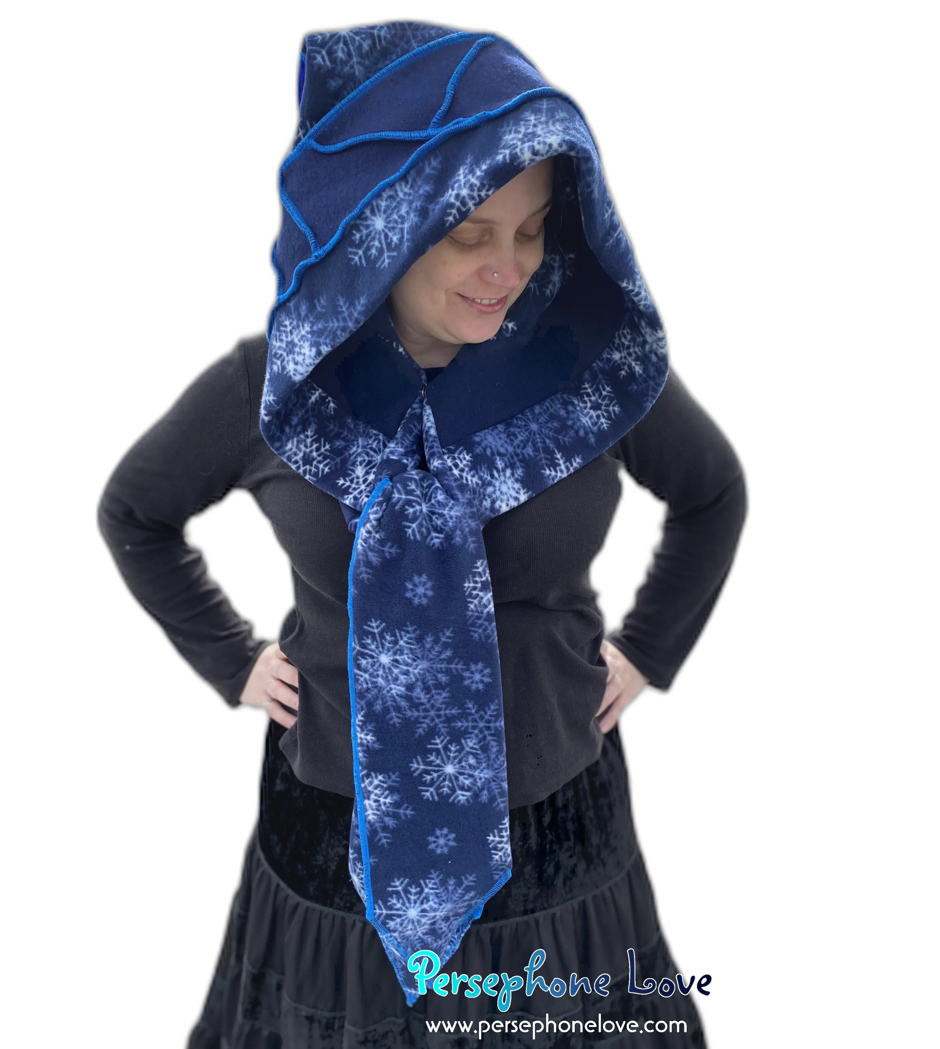 Katwise inspired blue felted 100% cashmere recycled sweater elf hat/hood-1511