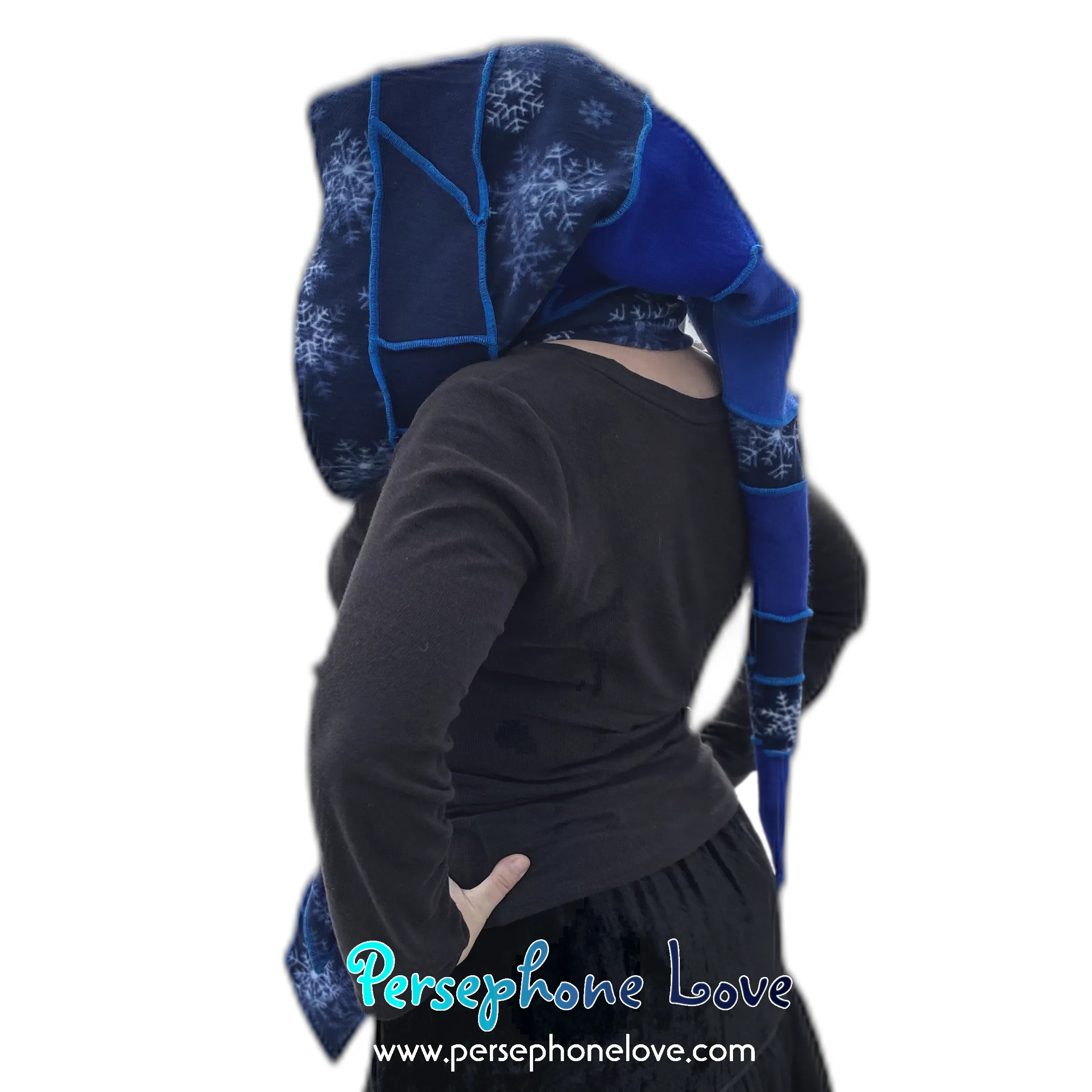 Katwise inspired blue felted 100% cashmere recycled sweater elf hat/hood-1511