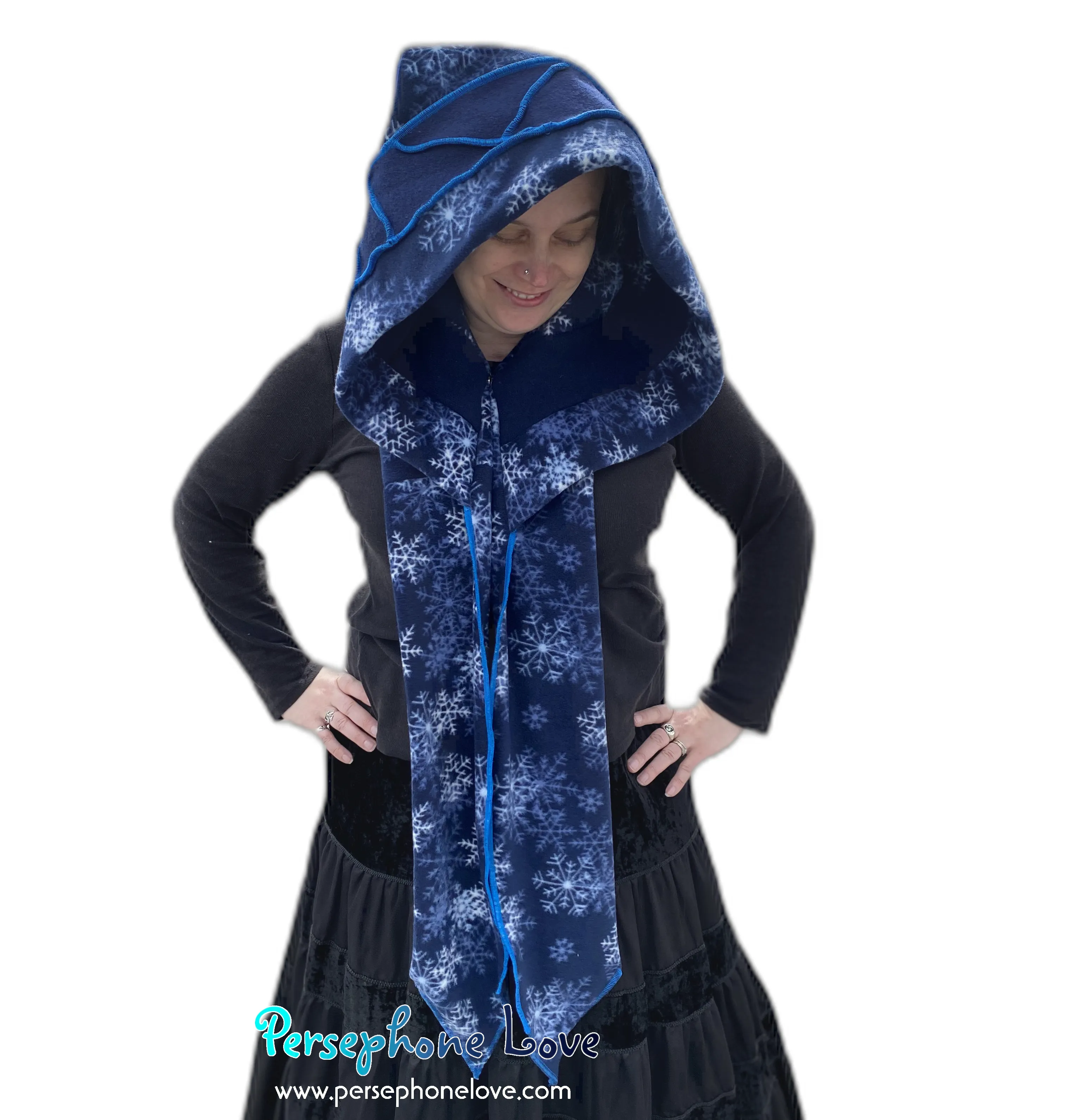 Katwise inspired blue felted 100% cashmere recycled sweater elf hat/hood-1511