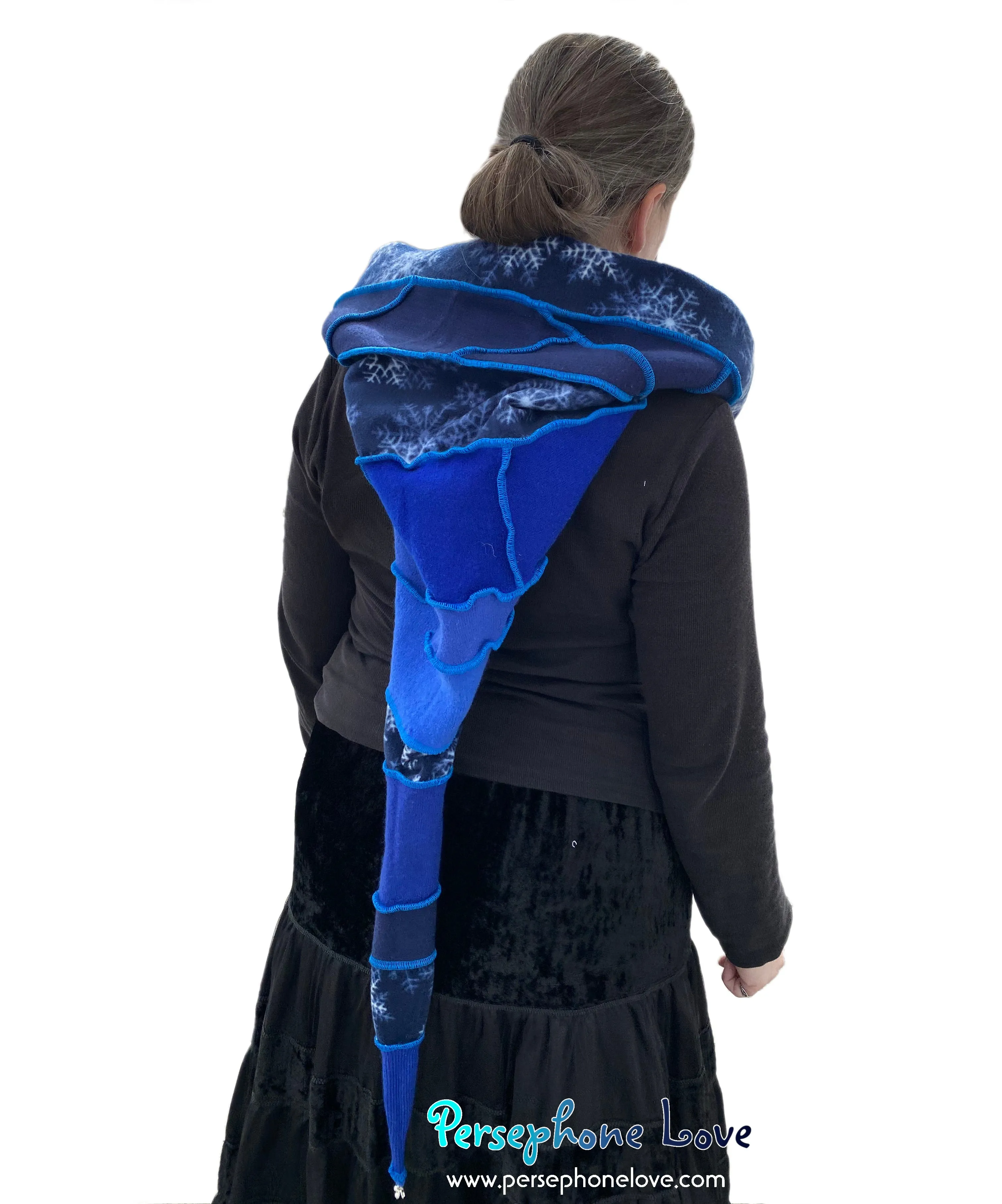 Katwise inspired blue felted 100% cashmere recycled sweater elf hat/hood-1511