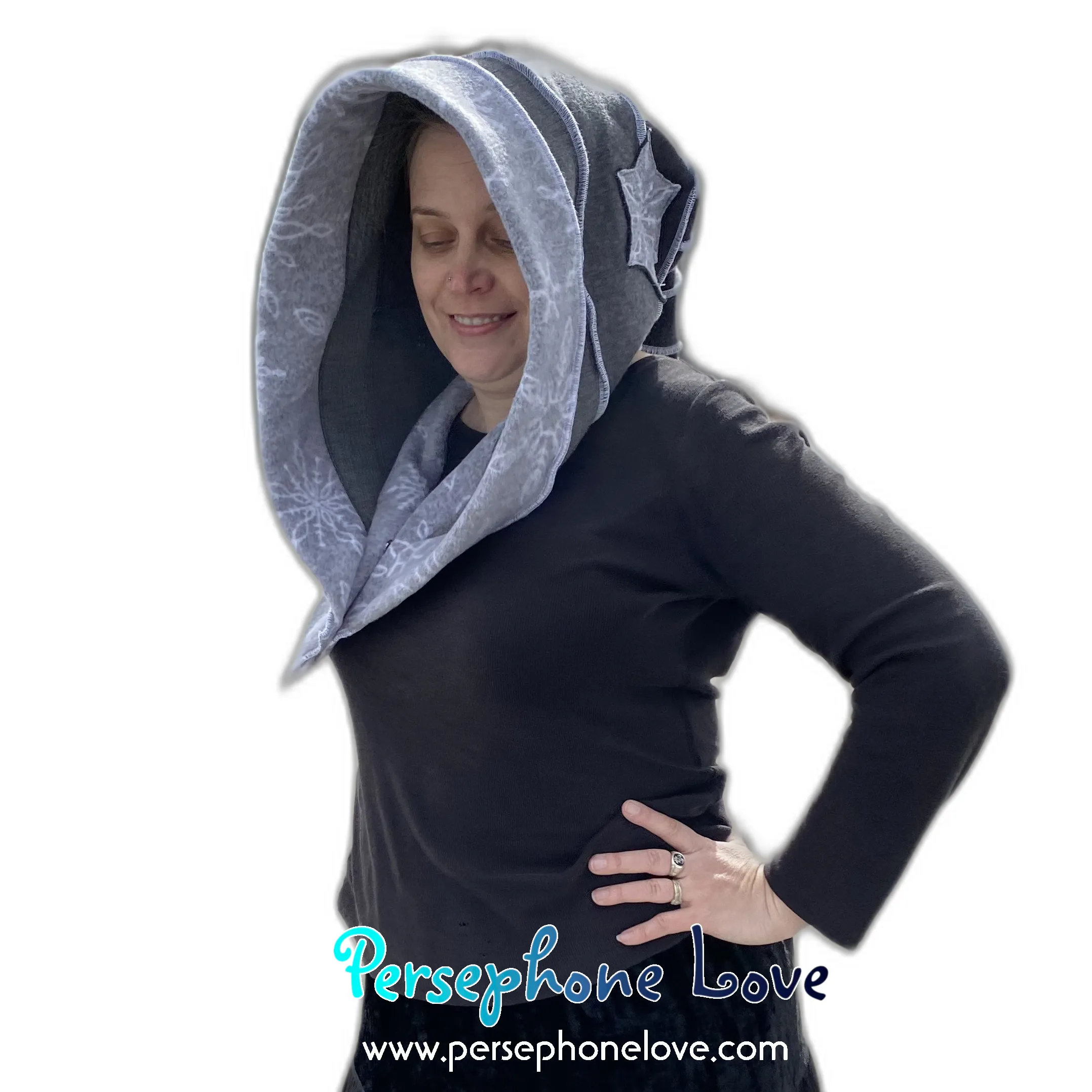 Katwise inspired grey felted 100% cashmere recycled sweater elf hat/hood-1541