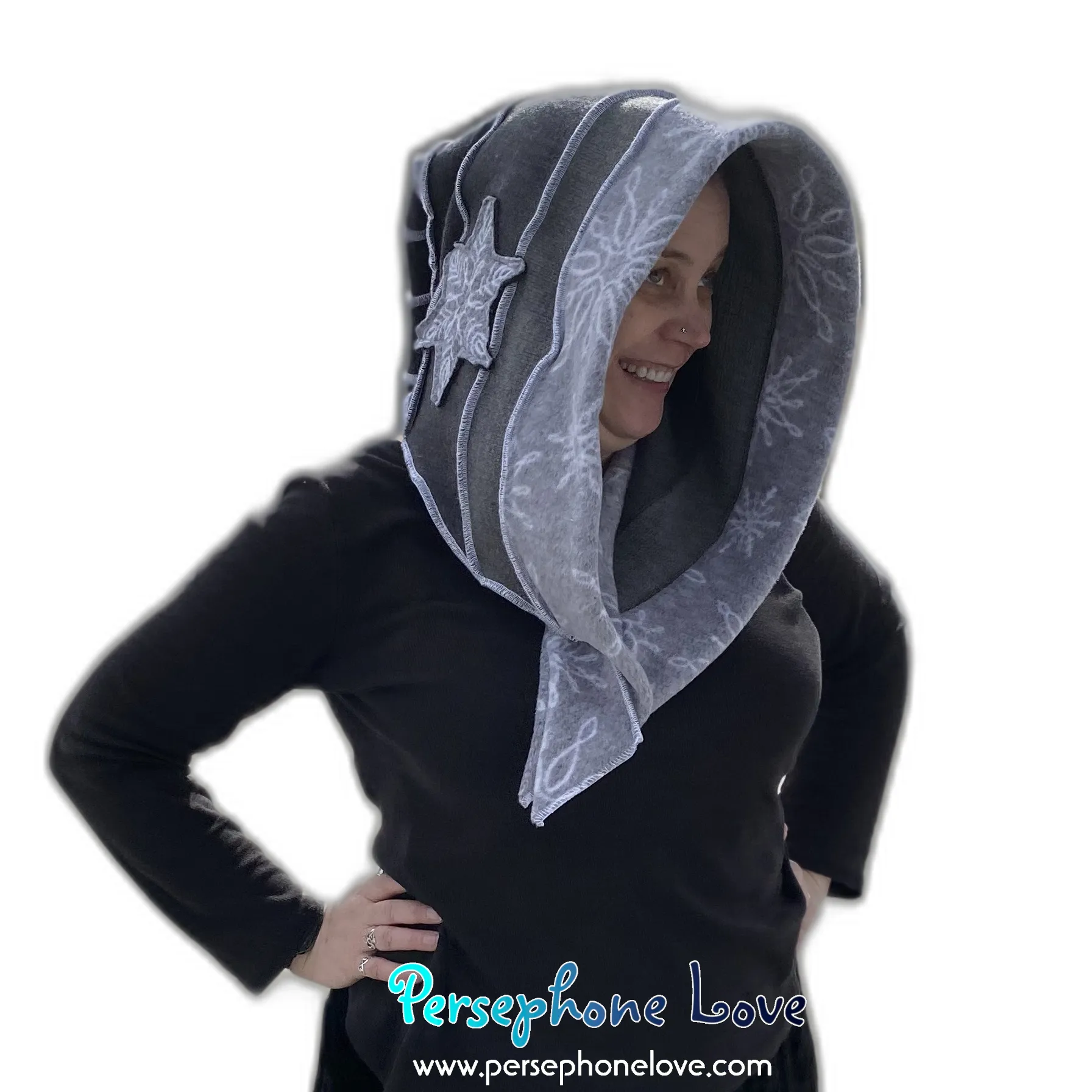 Katwise inspired grey felted 100% cashmere recycled sweater elf hat/hood-1541