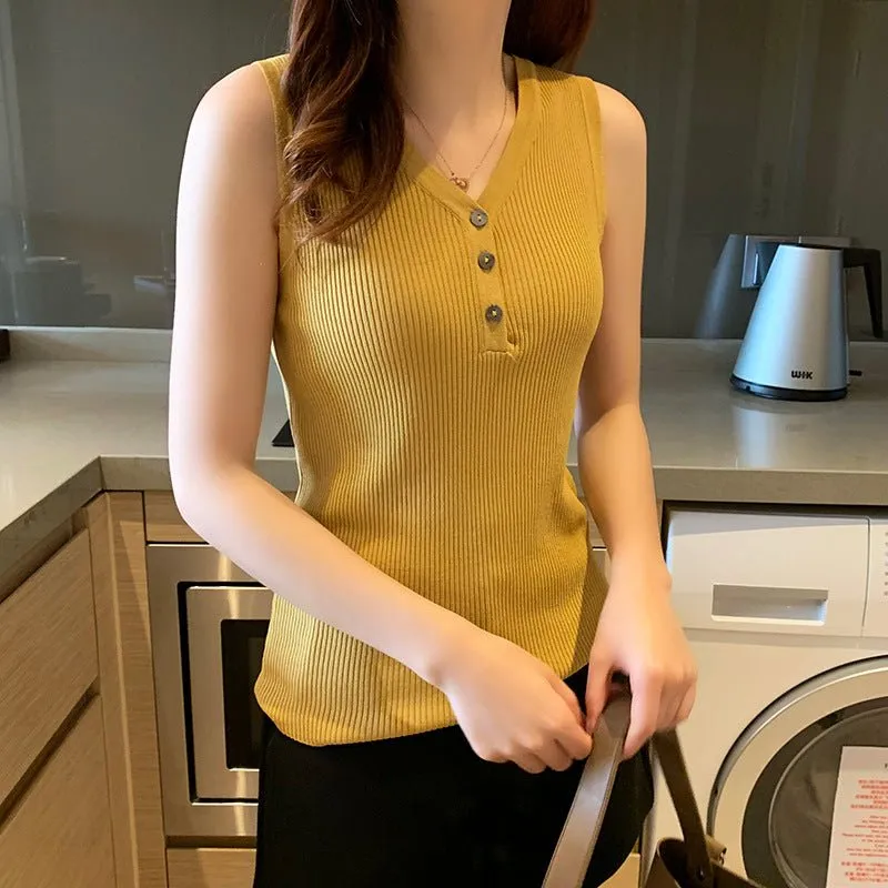 Knitted vest shirt slim v-neck sxy sleeveless short top outer wear