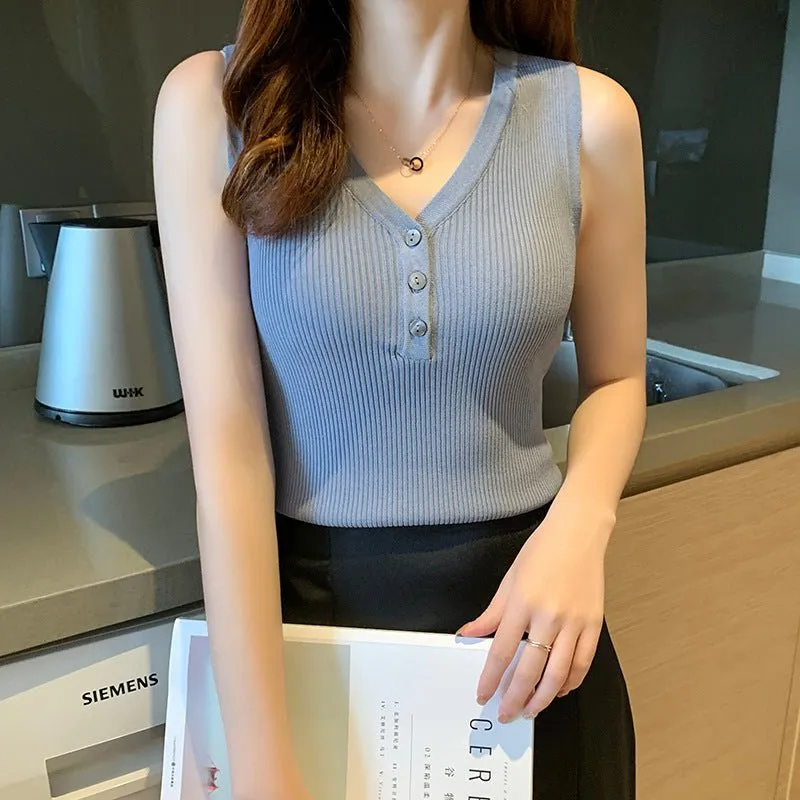 Knitted vest shirt slim v-neck sxy sleeveless short top outer wear