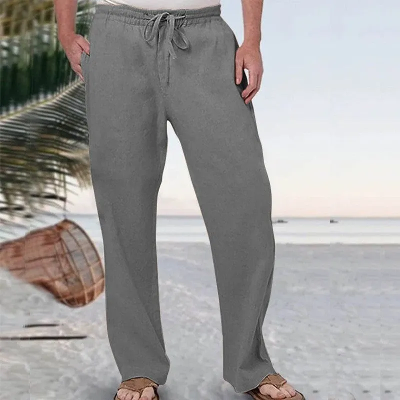 Men's Casual Solid Color Linen Men's Pants 88624127YY