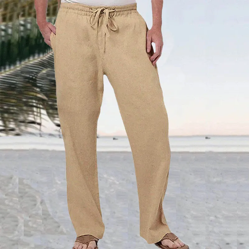 Men's Casual Solid Color Linen Men's Pants 88624127YY