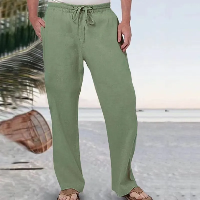 Men's Casual Solid Color Linen Men's Pants 88624127YY