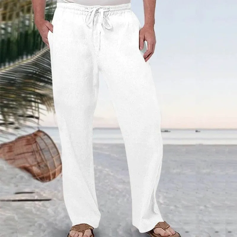Men's Casual Solid Color Linen Men's Pants 88624127YY