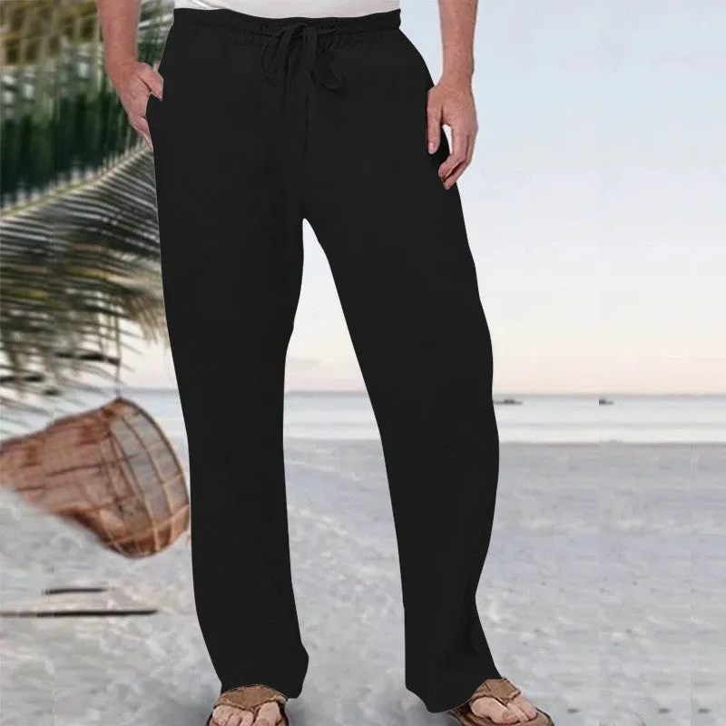 Men's Casual Solid Color Linen Men's Pants 88624127YY