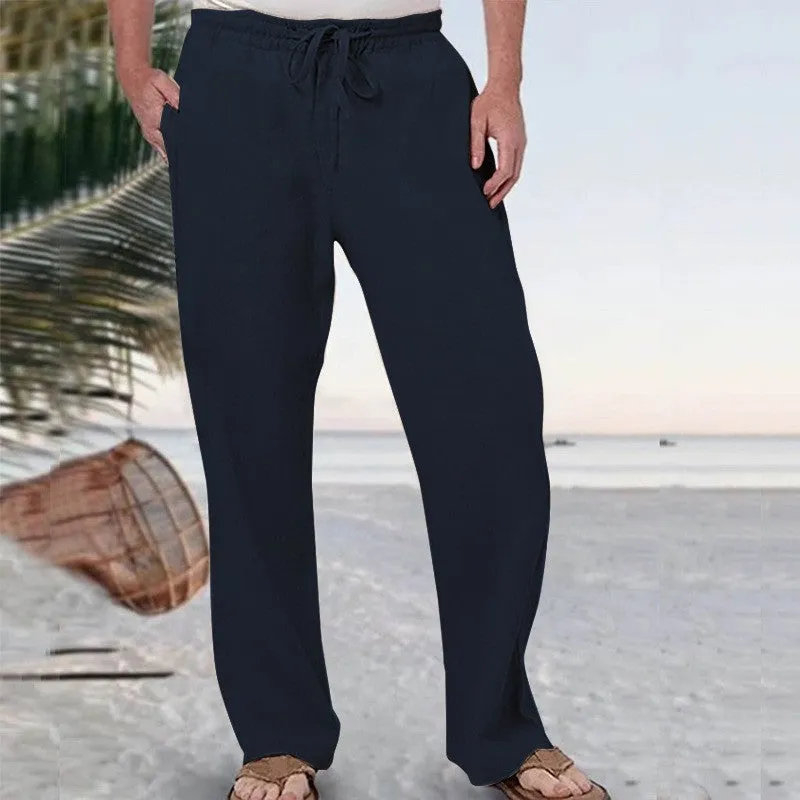 Men's Casual Solid Color Linen Men's Pants 88624127YY