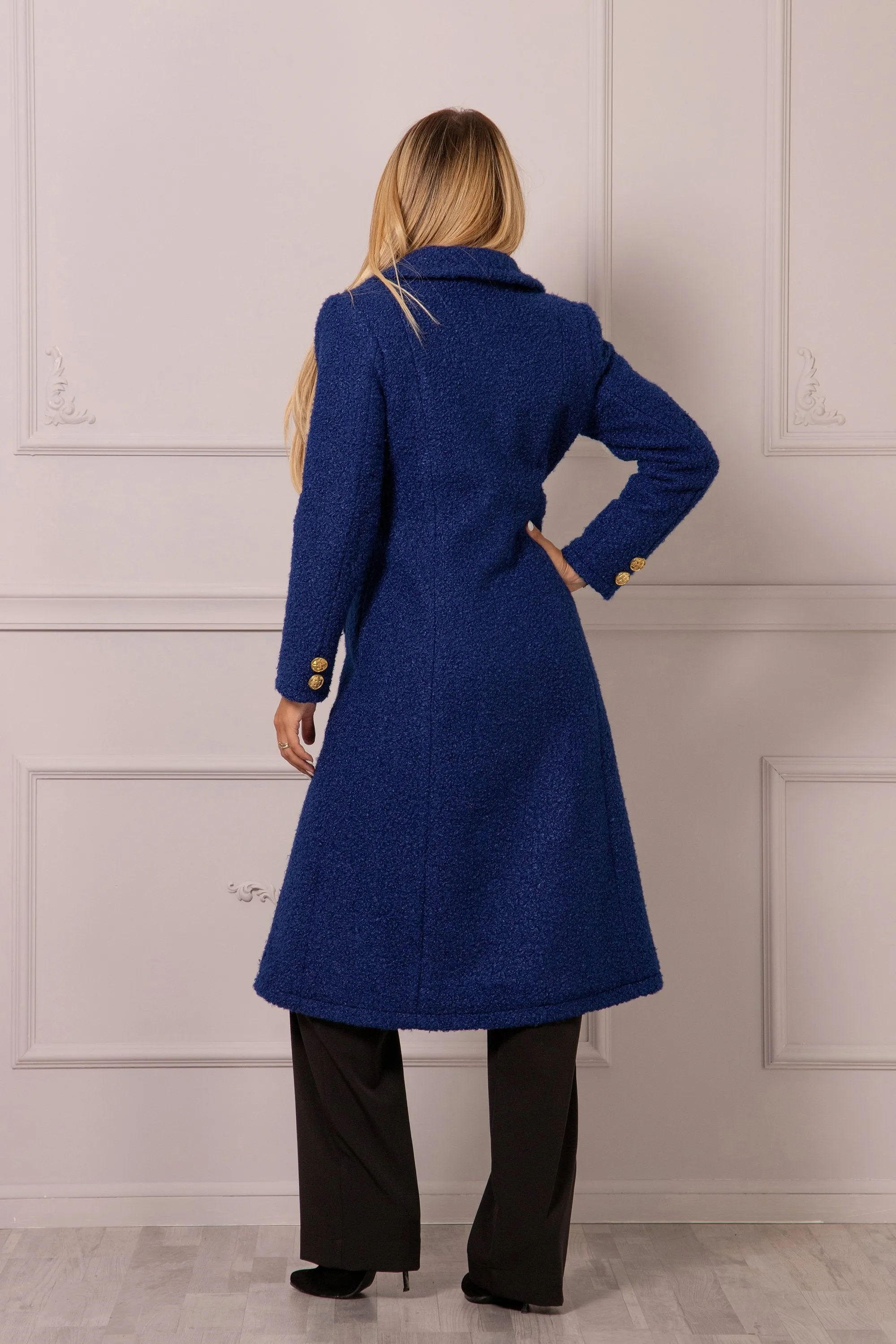 NAVY BLUE BOUCLE COAT