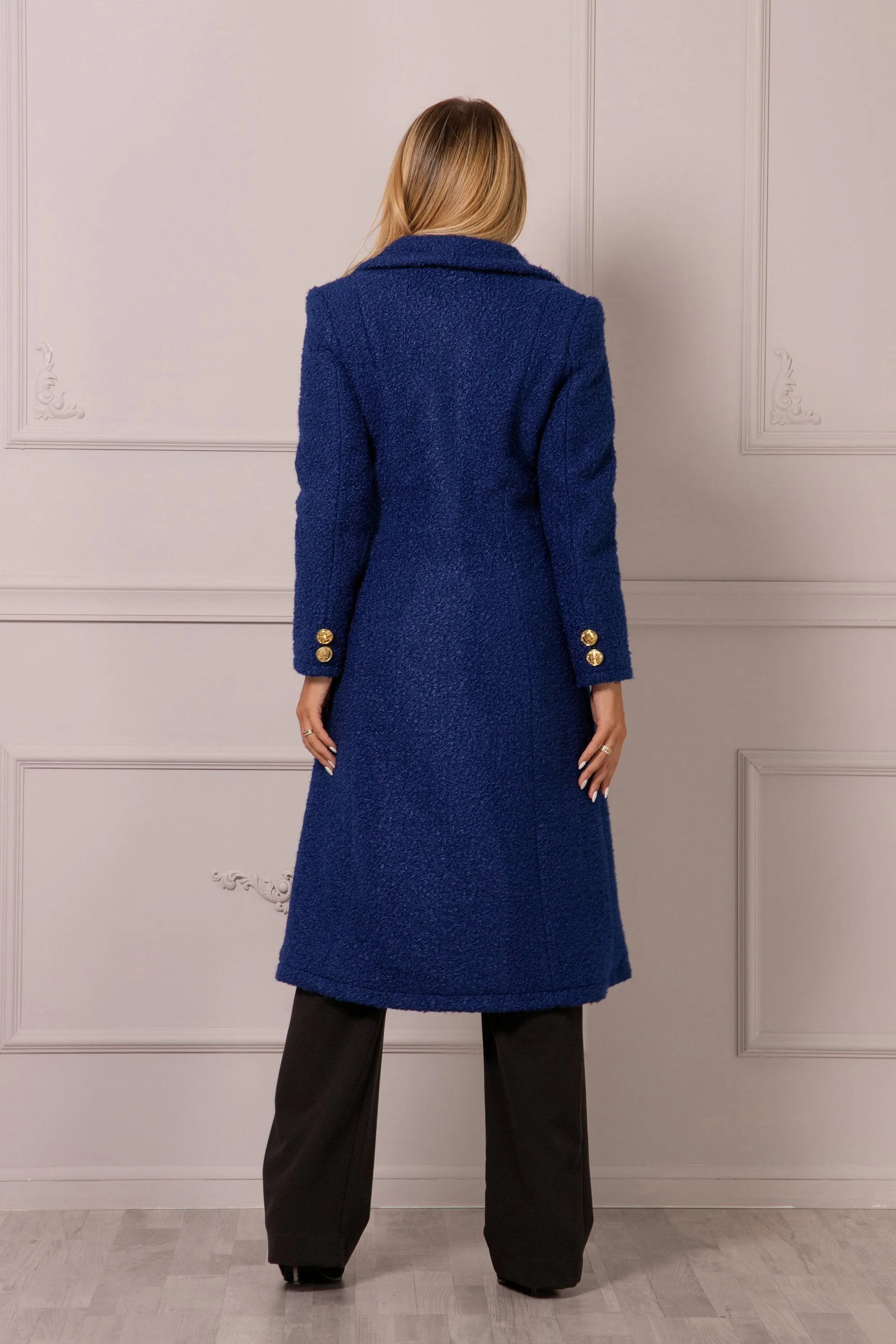 NAVY BLUE BOUCLE COAT