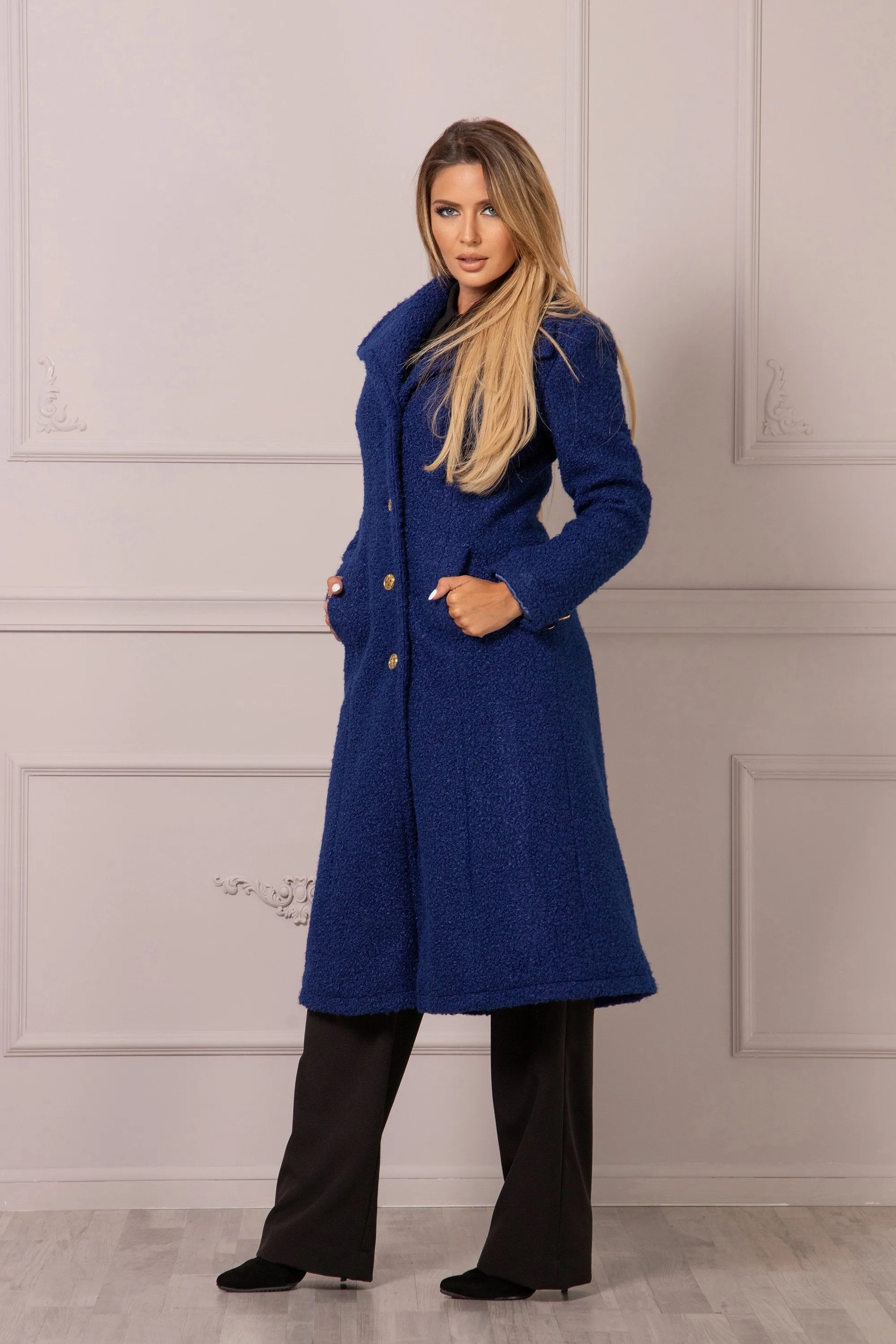 NAVY BLUE BOUCLE COAT