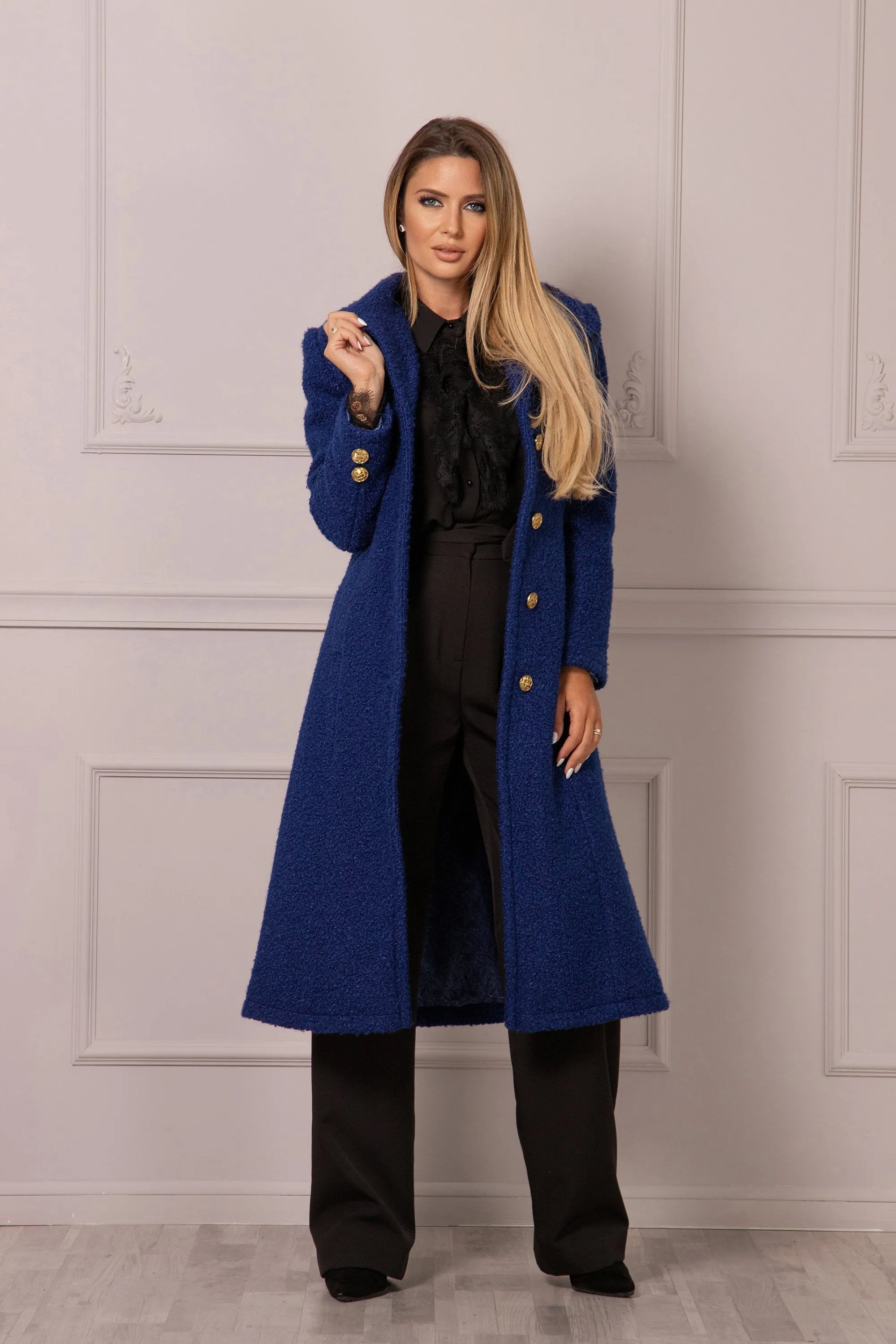 NAVY BLUE BOUCLE COAT
