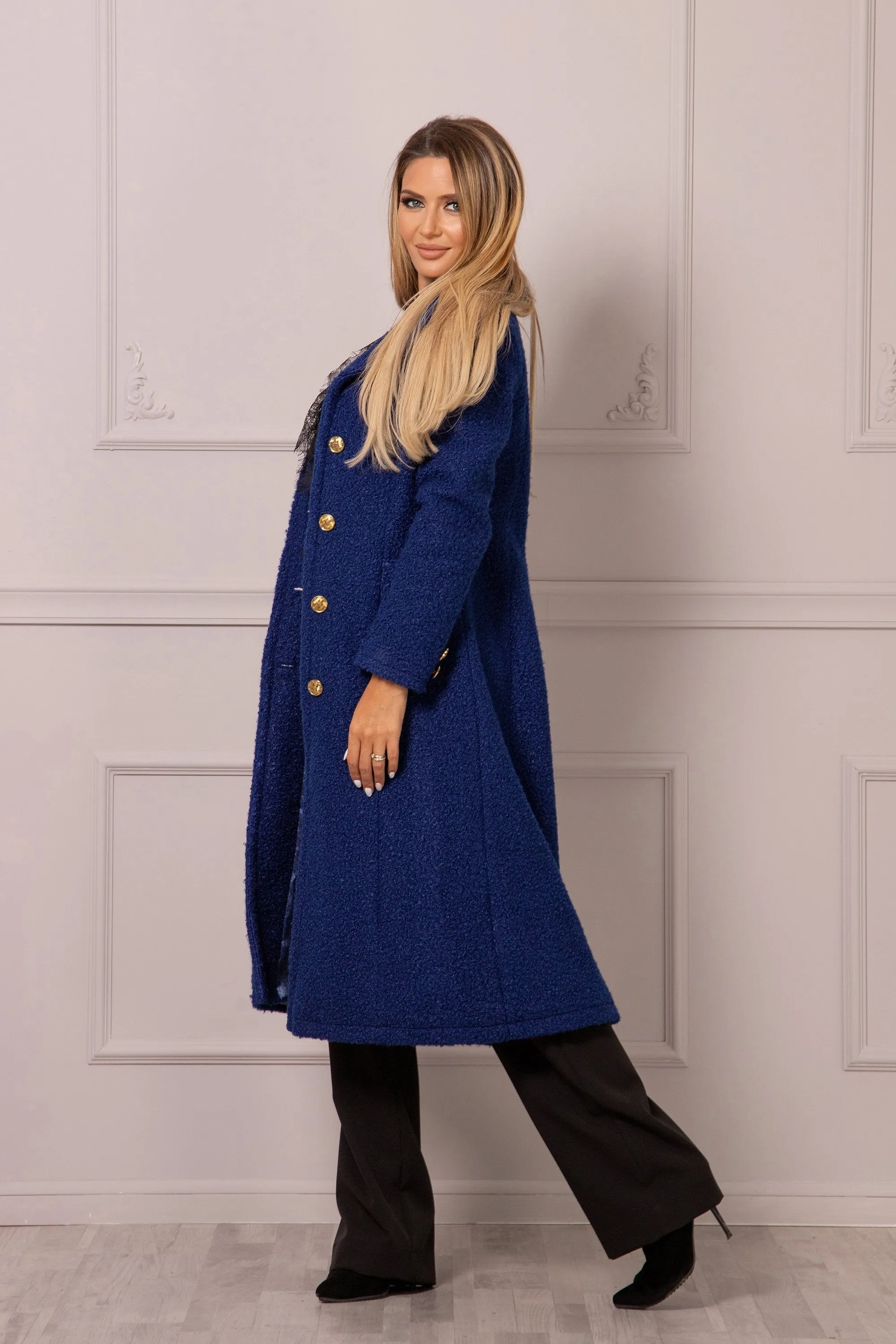 NAVY BLUE BOUCLE COAT