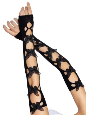 Net Cut Out Butterfly Arm Warmers Black