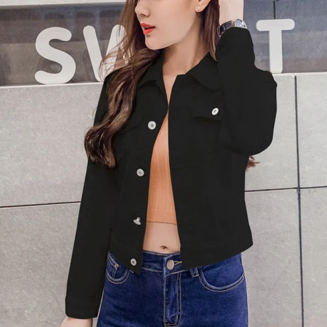New Long Sleeve winter Slim White Black Jeans Top For Women Solid Denim Jacket Women Short Overcoat Ladies Jackets Tops 4866