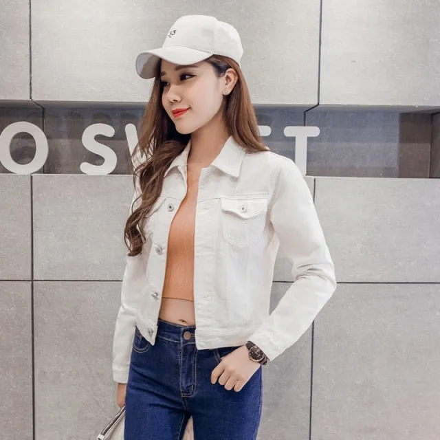 New Long Sleeve winter Slim White Black Jeans Top For Women Solid Denim Jacket Women Short Overcoat Ladies Jackets Tops 4866