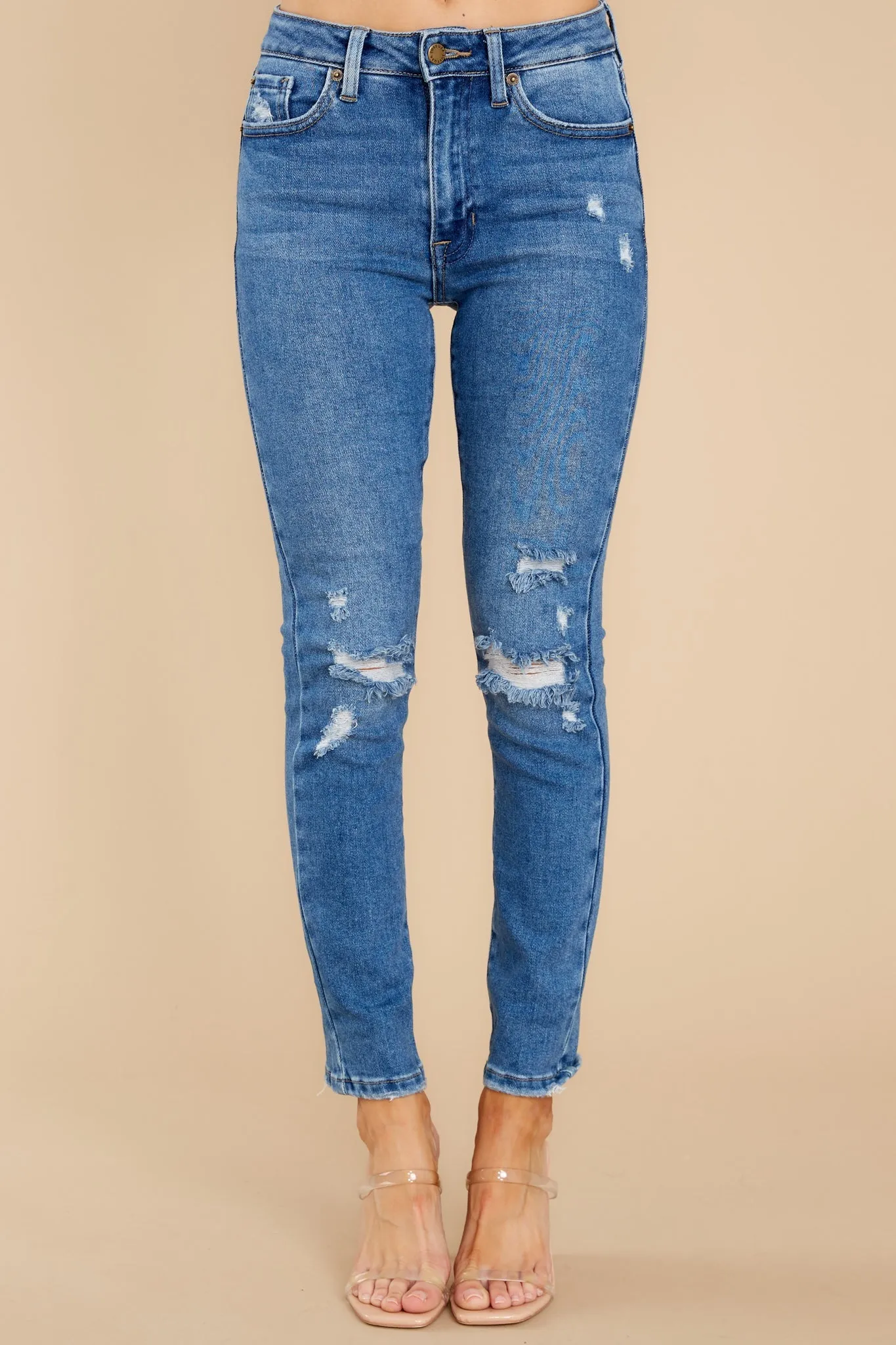 Own It Like Me Medium Wash Distressed Slim Jeans