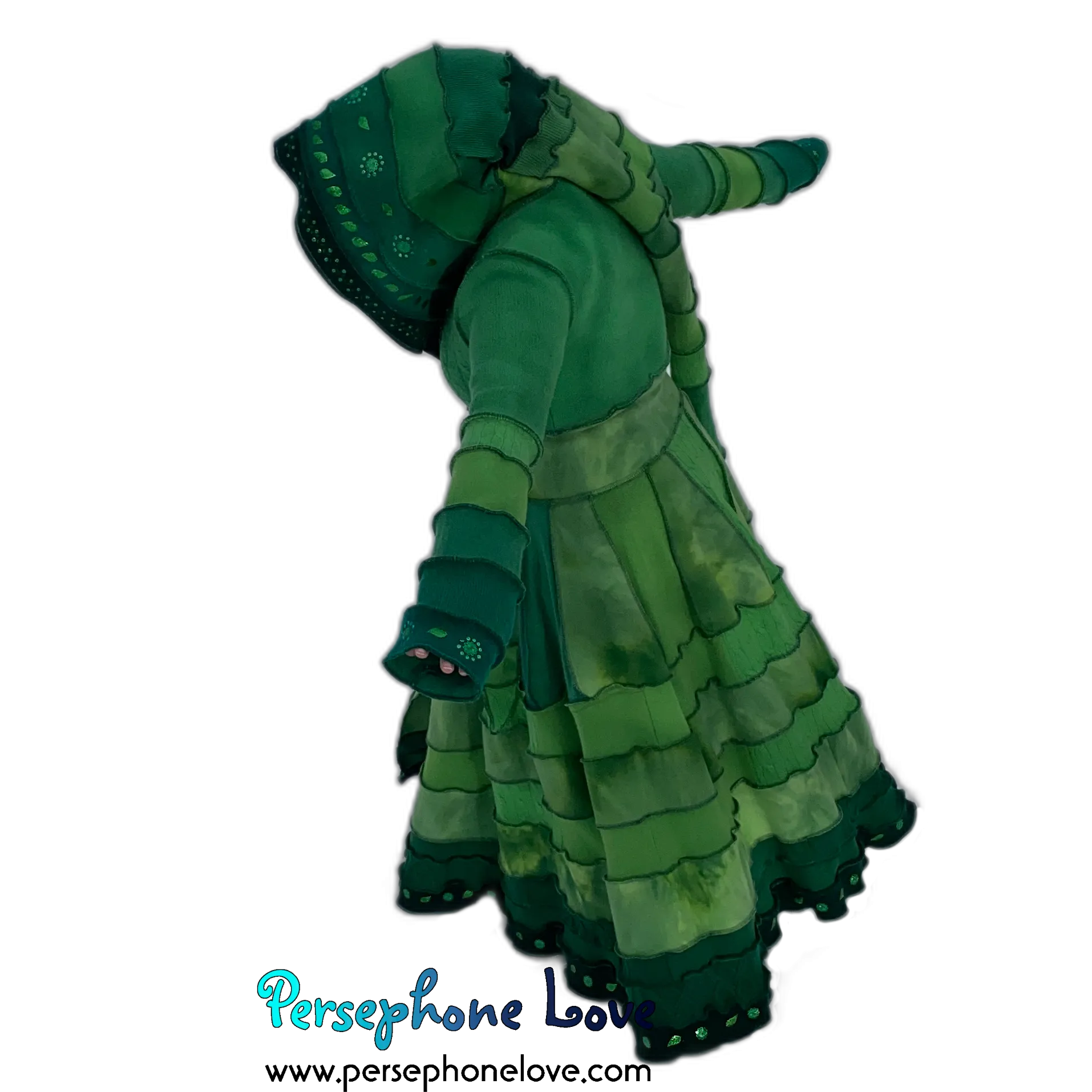 "Zelda" Green elf needle-felted wool/cashmere Katwise-inspired patchwork sweatercoat-2518