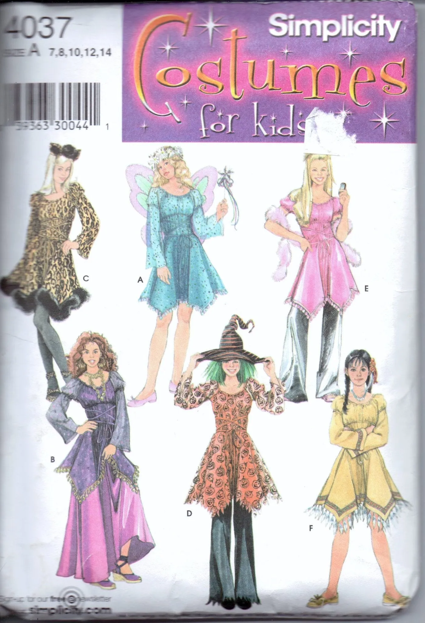 Simplicity 4037 Young Girls Halloween Costume Pattern Fairy Princess Cat Witch