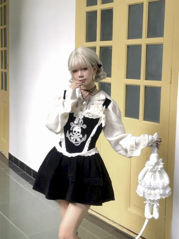 Skull Embroidered Fishbone Poncho Dress【s0000009993】