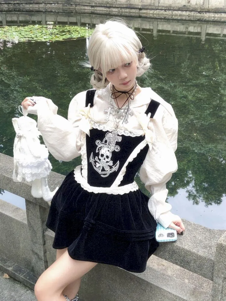 Skull Embroidered Fishbone Poncho Dress【s0000009993】