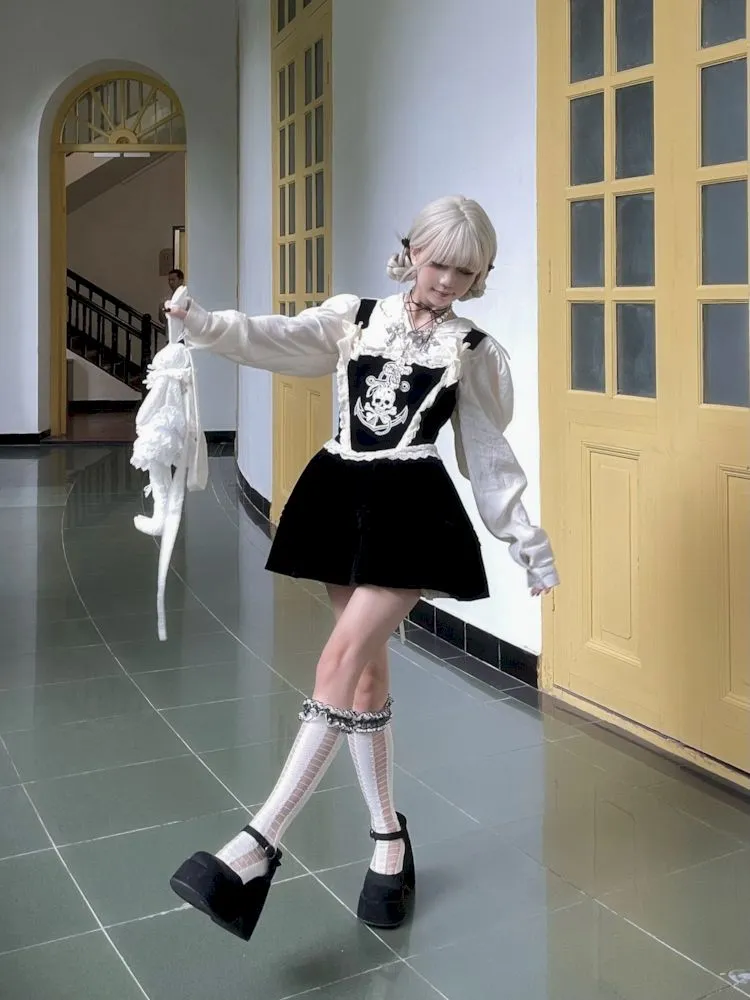 Skull Embroidered Fishbone Poncho Dress【s0000009993】