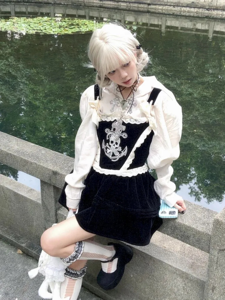 Skull Embroidered Fishbone Poncho Dress【s0000009993】