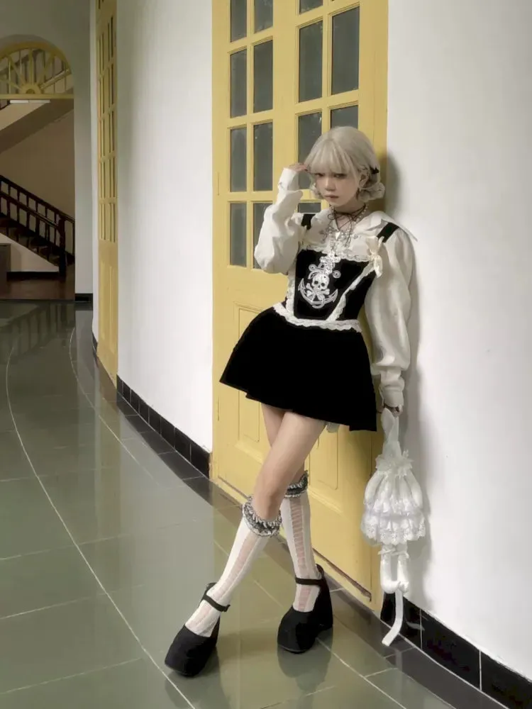 Skull Embroidered Fishbone Poncho Dress【s0000009993】