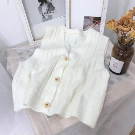 Solid Retro V-Neck Vest Sweater