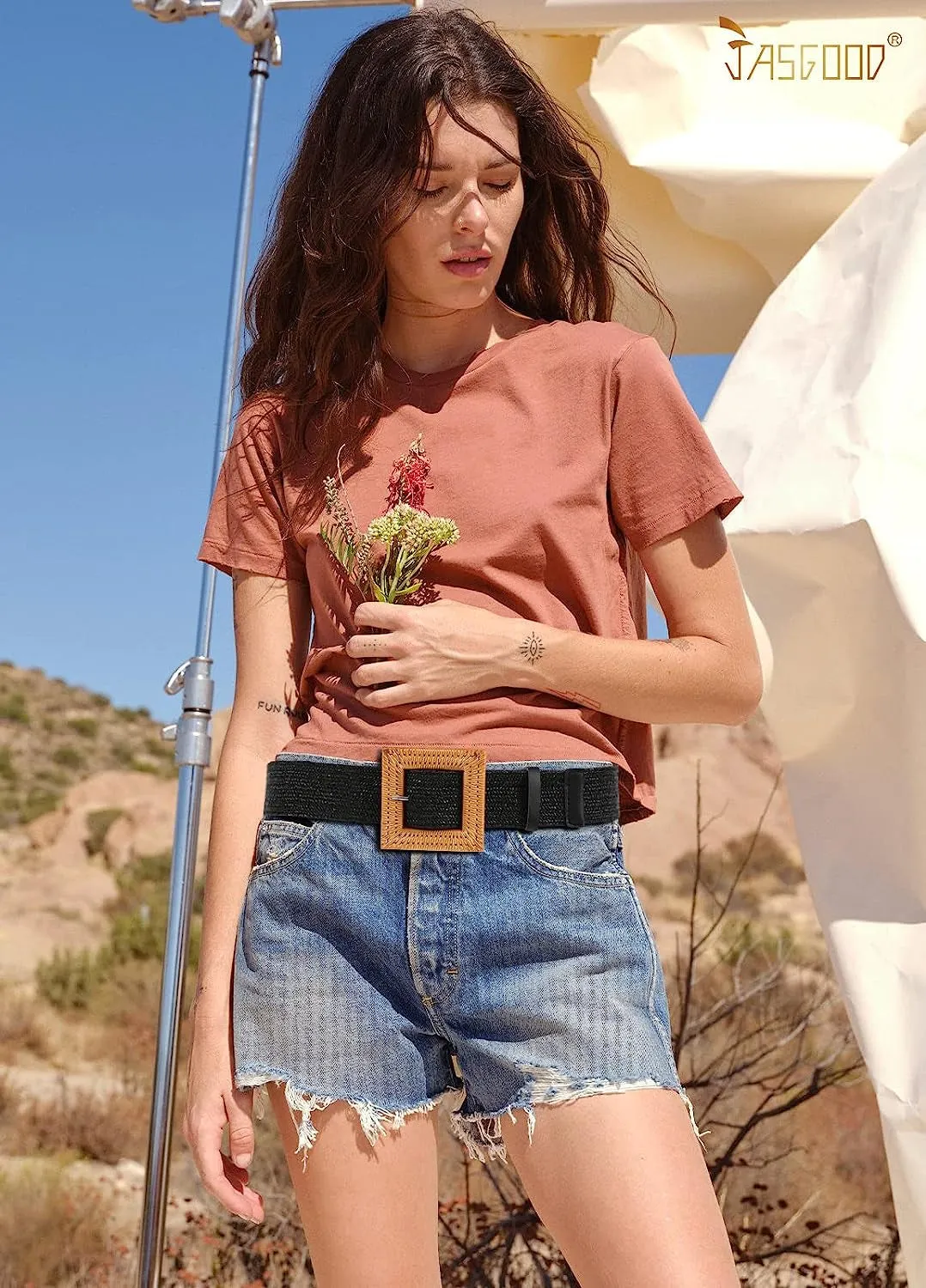 Straw Woven Elastic Stretch Belts