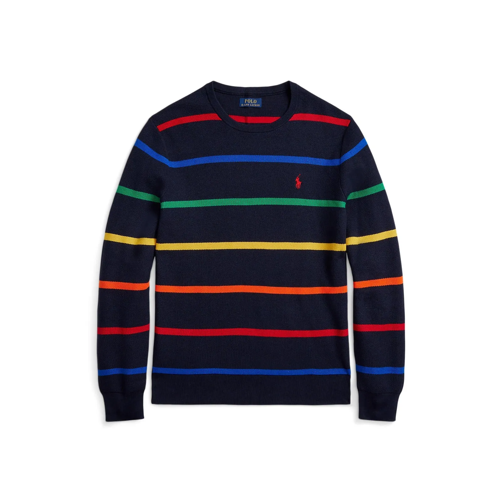 Striped Mesh Knit Cotton Sweater - Navy