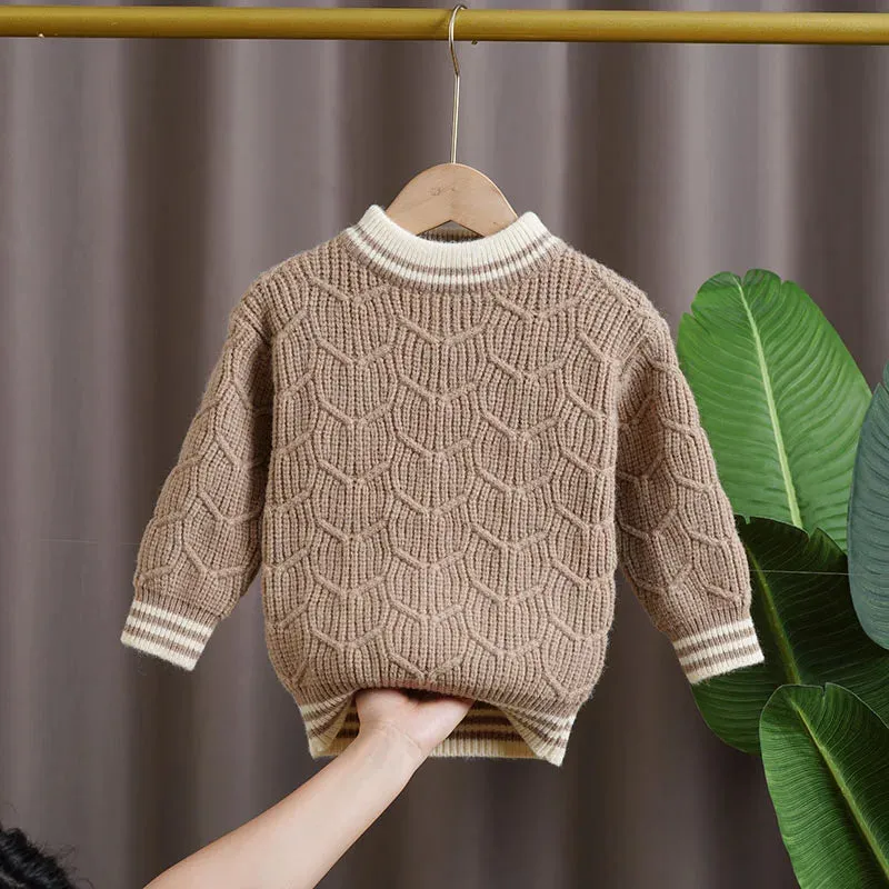 Sweaters For Boys Winter Clothes Girls Leopard  Fashion New Children Roundneck Thick Warm Soft Kids Knitting Costom