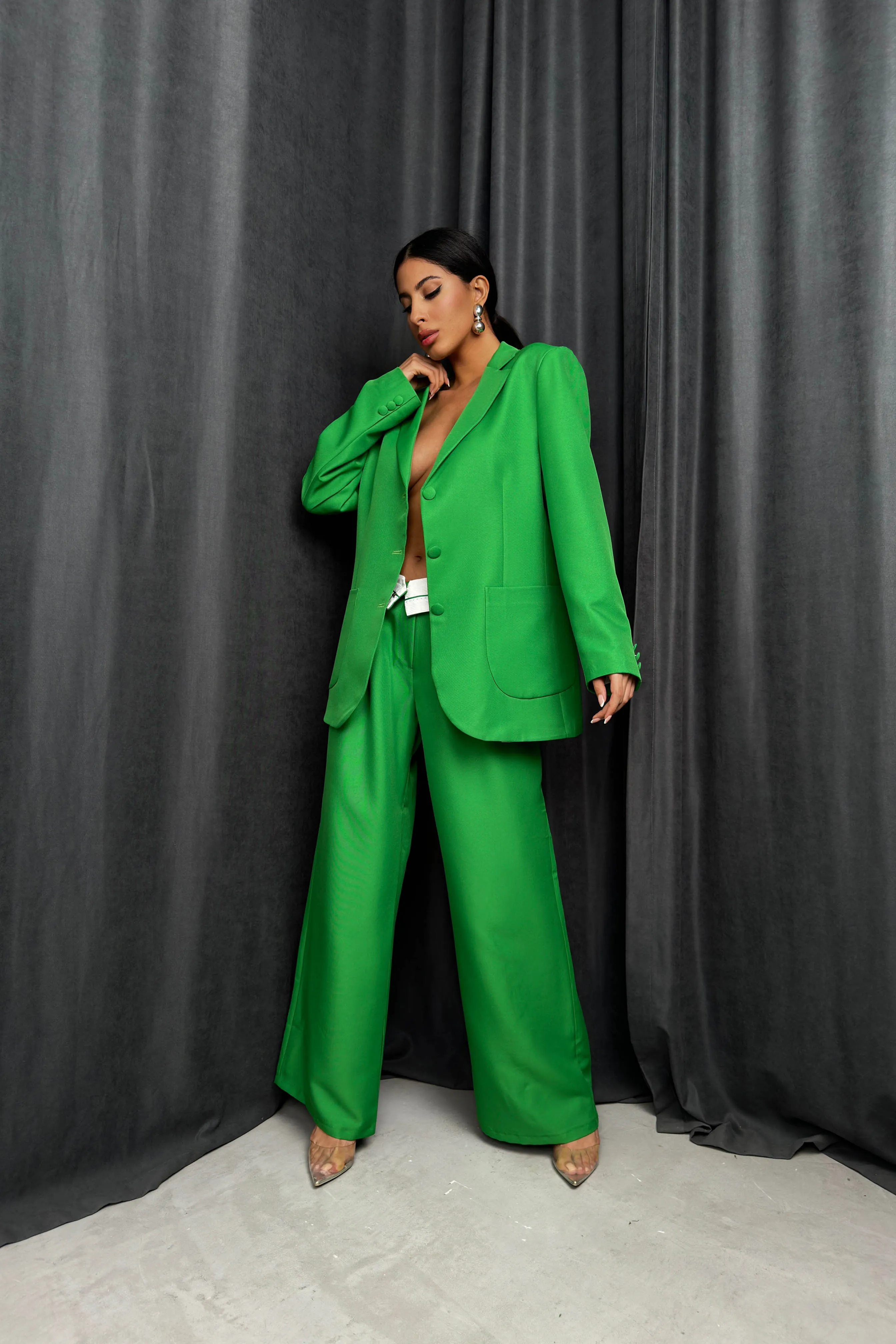 Waist Fold Trousers and Blazer Set