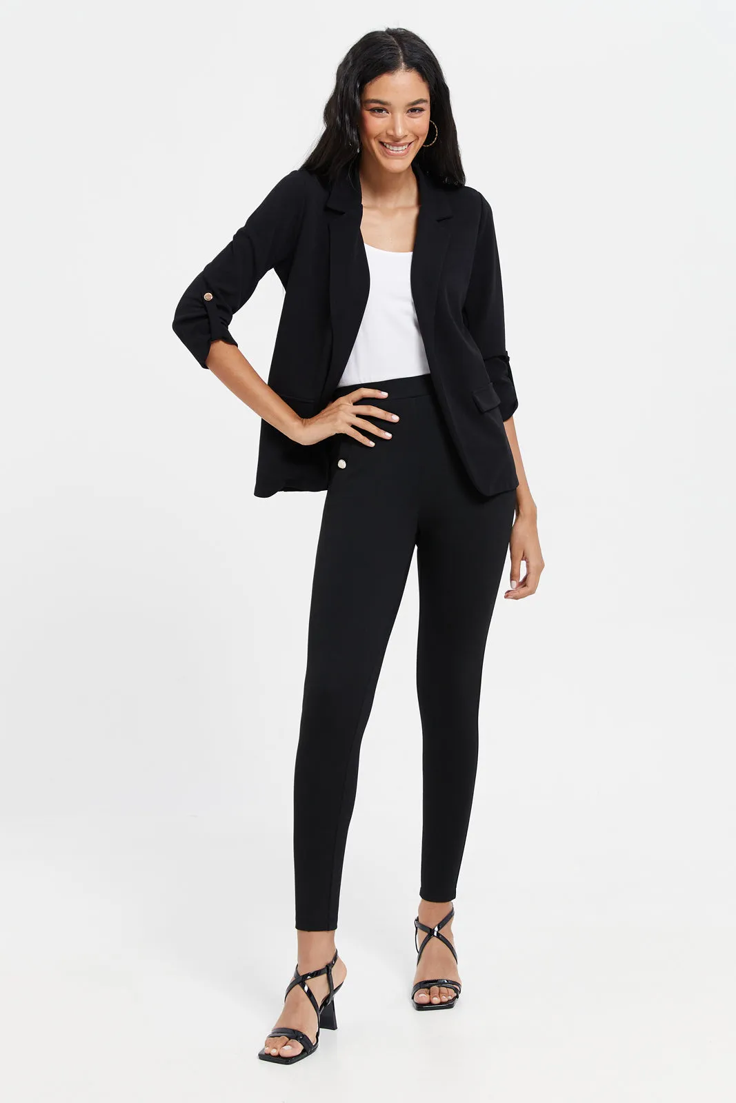 Women Black Plain Blazer